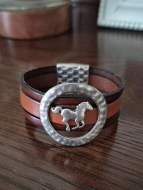 Brown Leather Horse Bracelet
